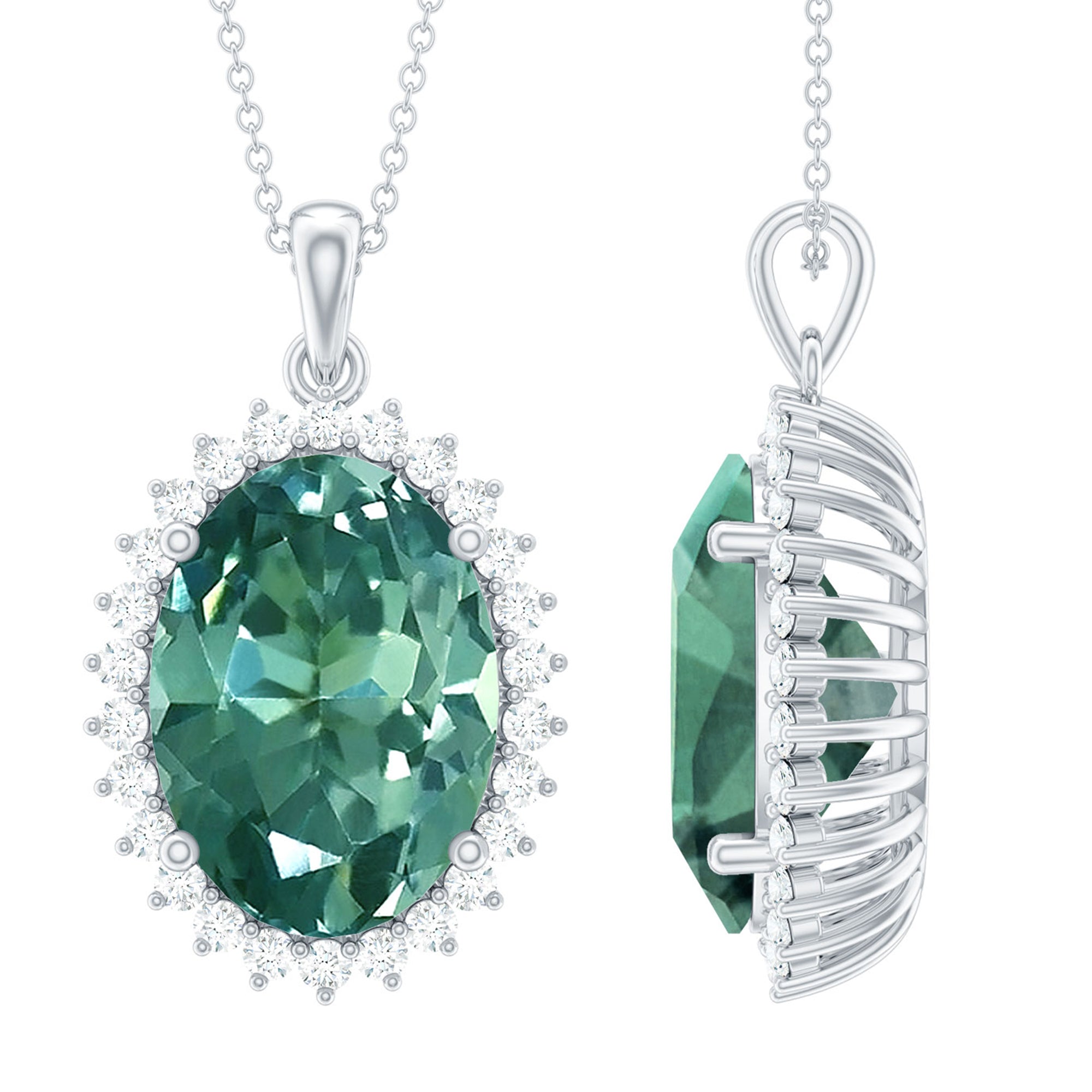 Lab Grown Green Sapphire Statement Necklace with Moissanite