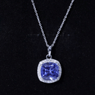 Rosec Jewels-Certified 12 MM Cushion Lab Grown Blue Sapphire Halo Necklace
