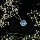 Rosec Jewels-Certified 12 MM Cushion Lab Grown Blue Sapphire Halo Necklace