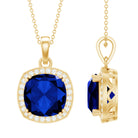 Rosec Jewels-Certified 12 MM Cushion Lab Grown Blue Sapphire Halo Necklace