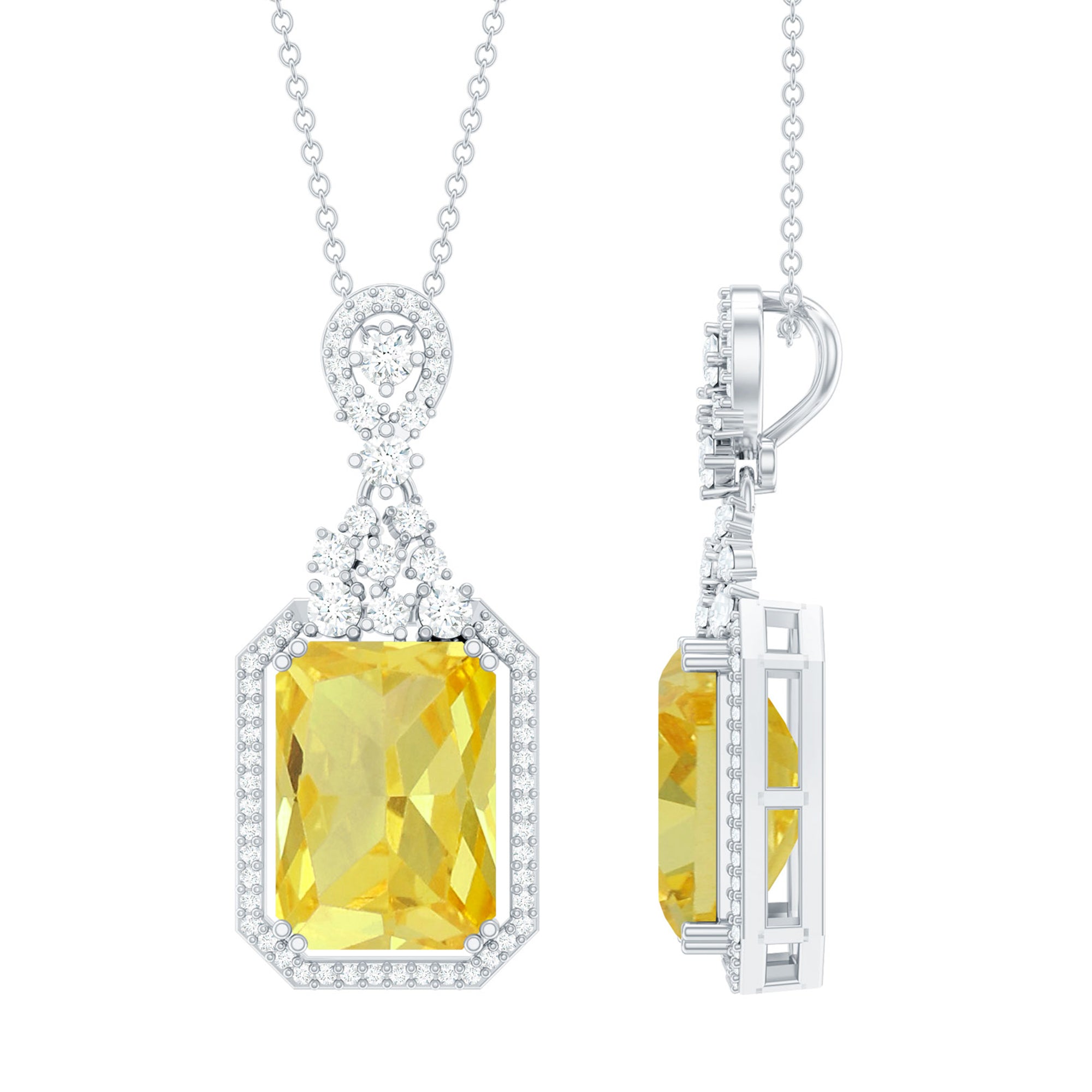 Certified 10X14 MM Lab Grown Yellow Sapphire Art Deco Necklace