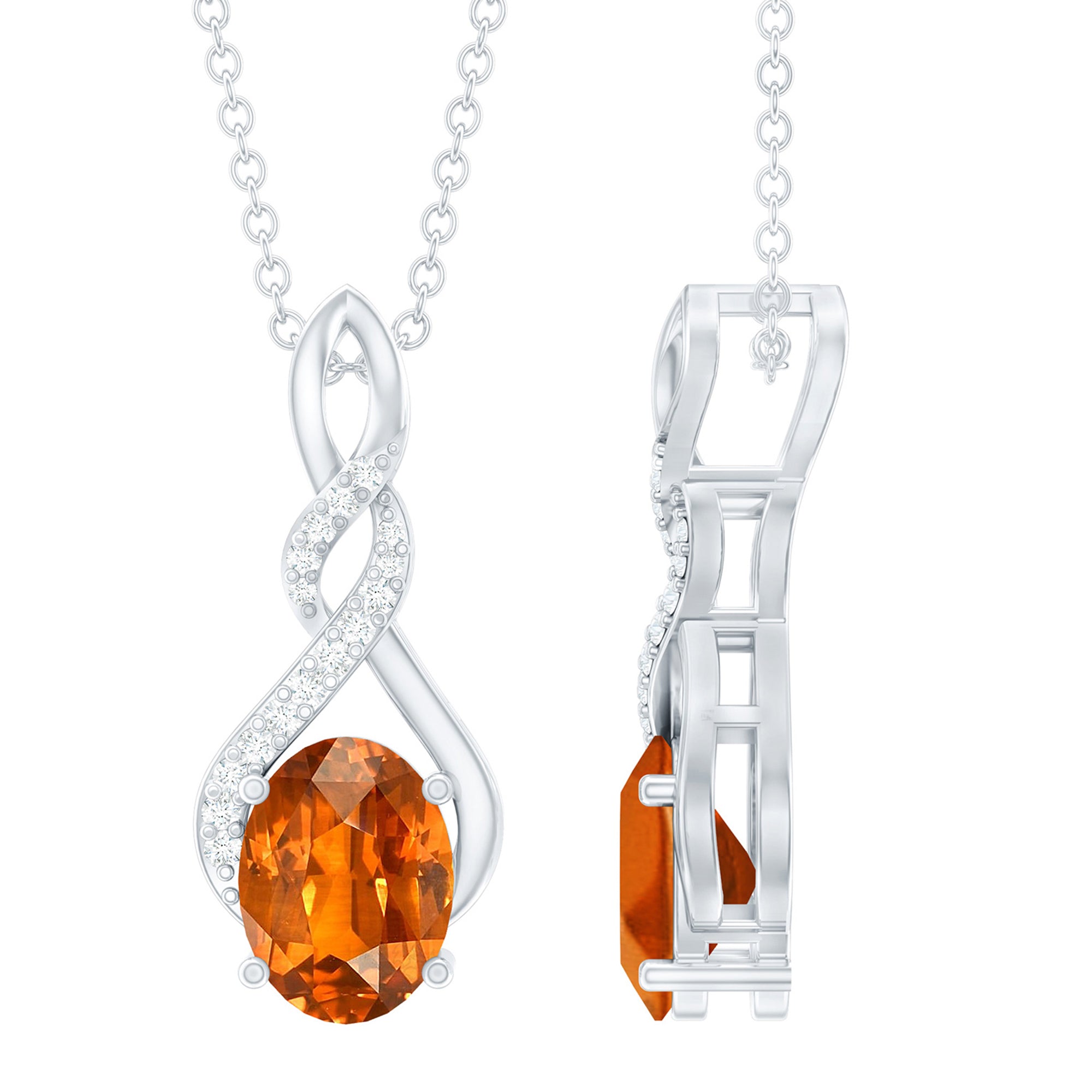 Lab Grown Orange Sapphire Moissanite Pendant Necklace With Silver Chain