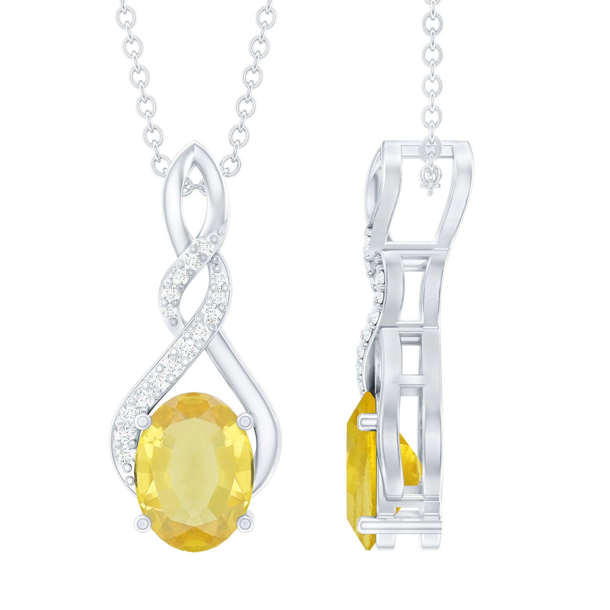 6X8 MM Lab Grown Yellow Sapphire Silver Infinity Necklace With Moissanite