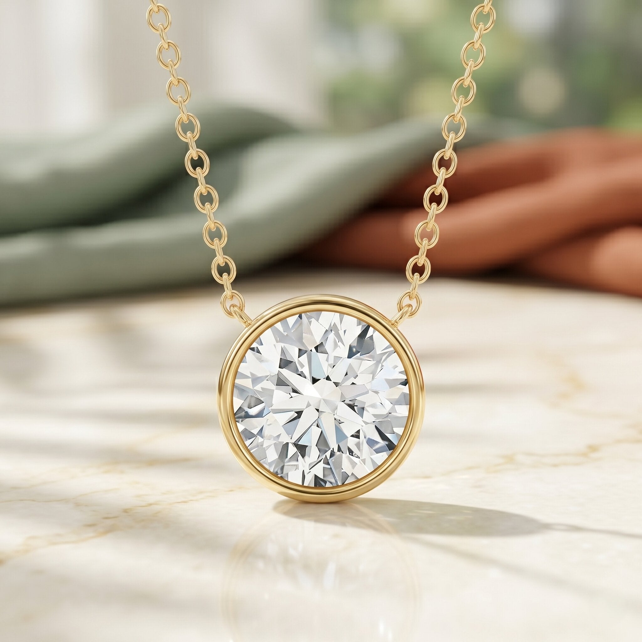 Bezel Set IGI Certified 2 Carat Lab Grown Diamond Solitaire Necklace Lab - ( E-VS1 ) - Rosec Jewels