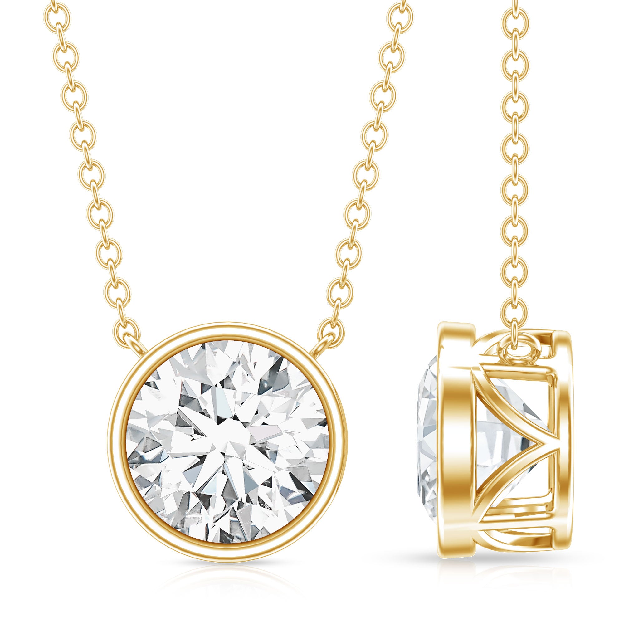 Rosec Jewels-Bezel Set IGI Certified 2 Carat Lab Grown Diamond Solitaire Necklace