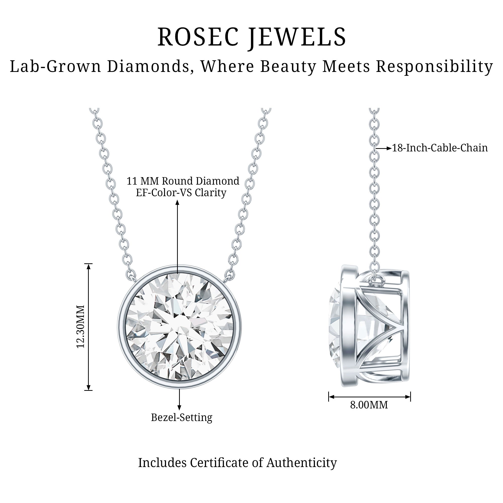 Rosec Jewels-5 Carat Lab Grown Diamond Bridal Necklace with IGI Certificate