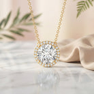 IGI Certified 3 Carat Lab Grown Diamond Necklace with Halo Lab - ( E-VS1 ) - Rosec Jewels