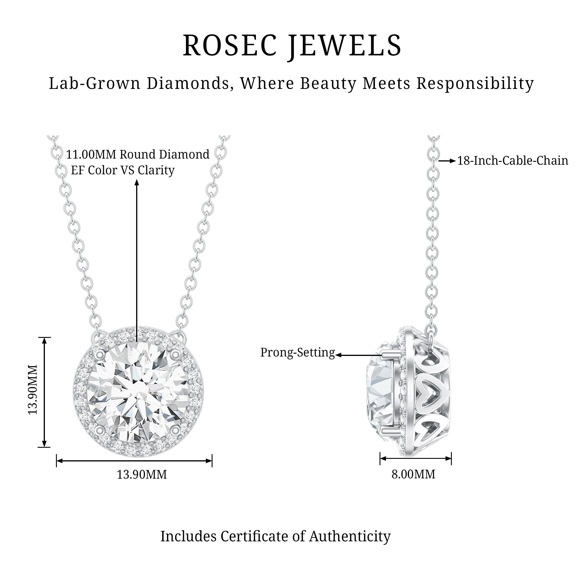 Rosec Jewels-IGI Certified 5 Carat Lab Grown Diamond Wedding Necklace