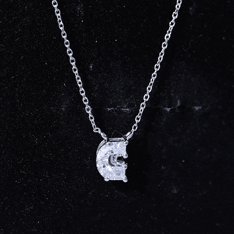 Rosec Jewels-Fancy Cut 2 Carat Lab Grown Diamond Letter C Necklace with Chain