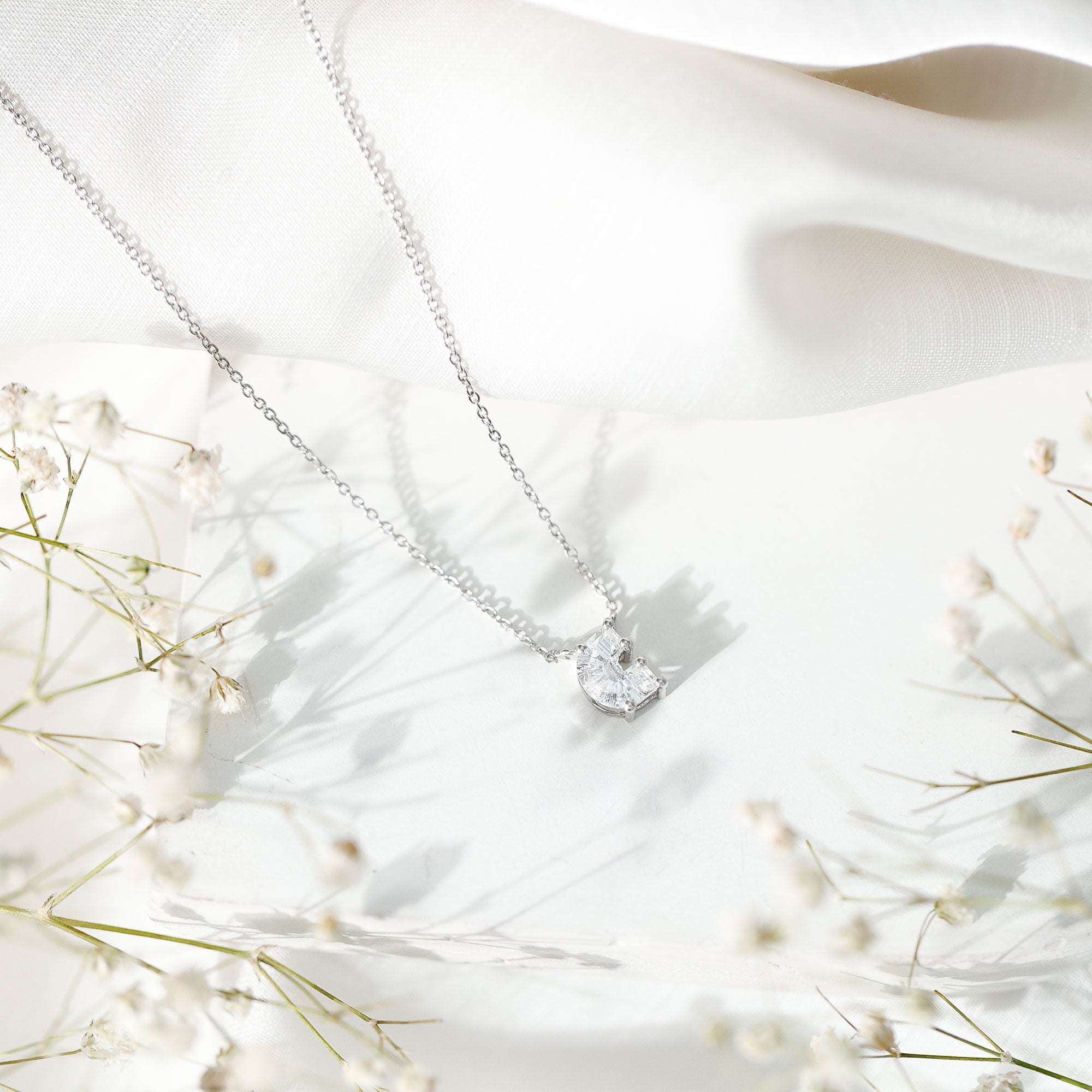 Rosec Jewels-Fancy Cut 2 Carat Lab Grown Diamond Letter C Necklace with Chain