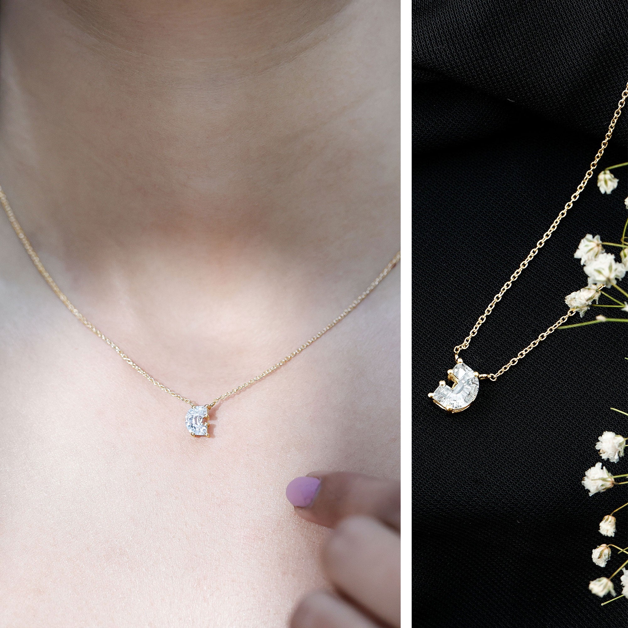 Rosec Jewels-Fancy Cut 2 Carat Lab Grown Diamond Letter C Necklace with Chain