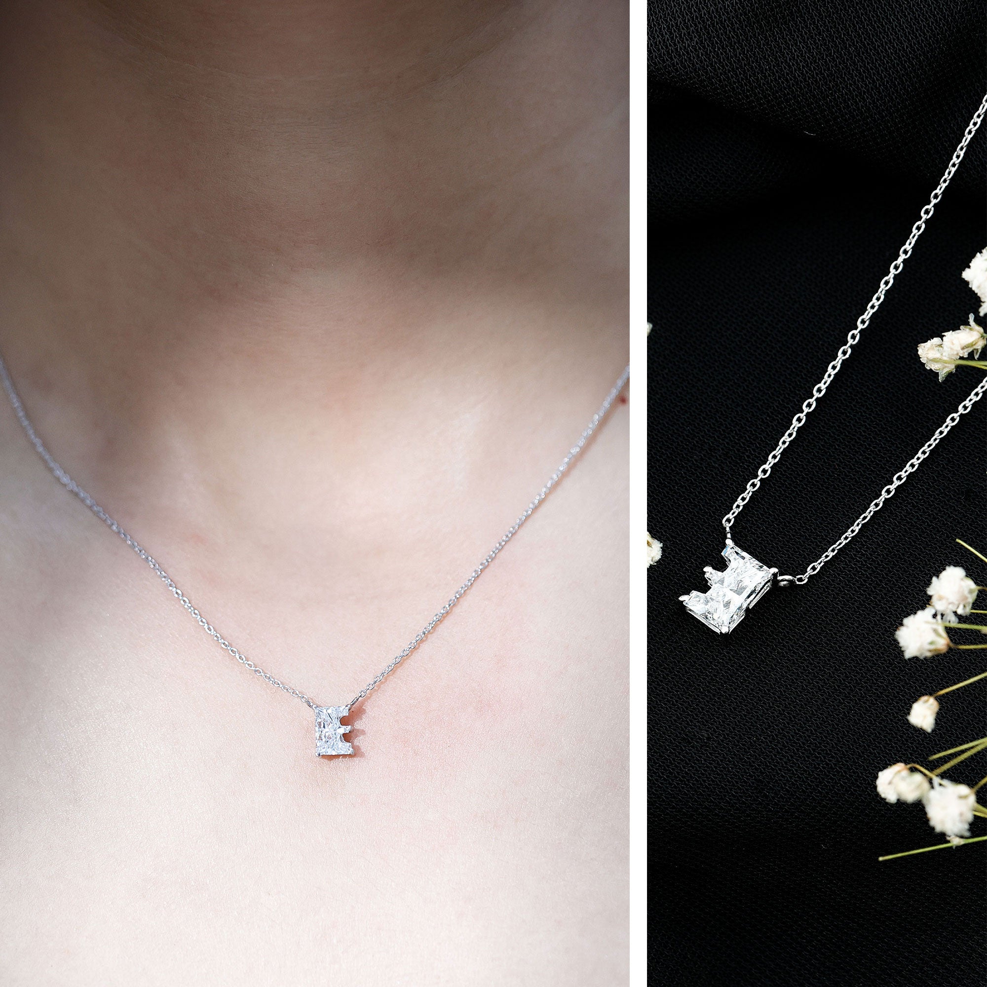 Rosec Jewels-2 Carat Lab Grown Diamond Letter E Necklace for Her