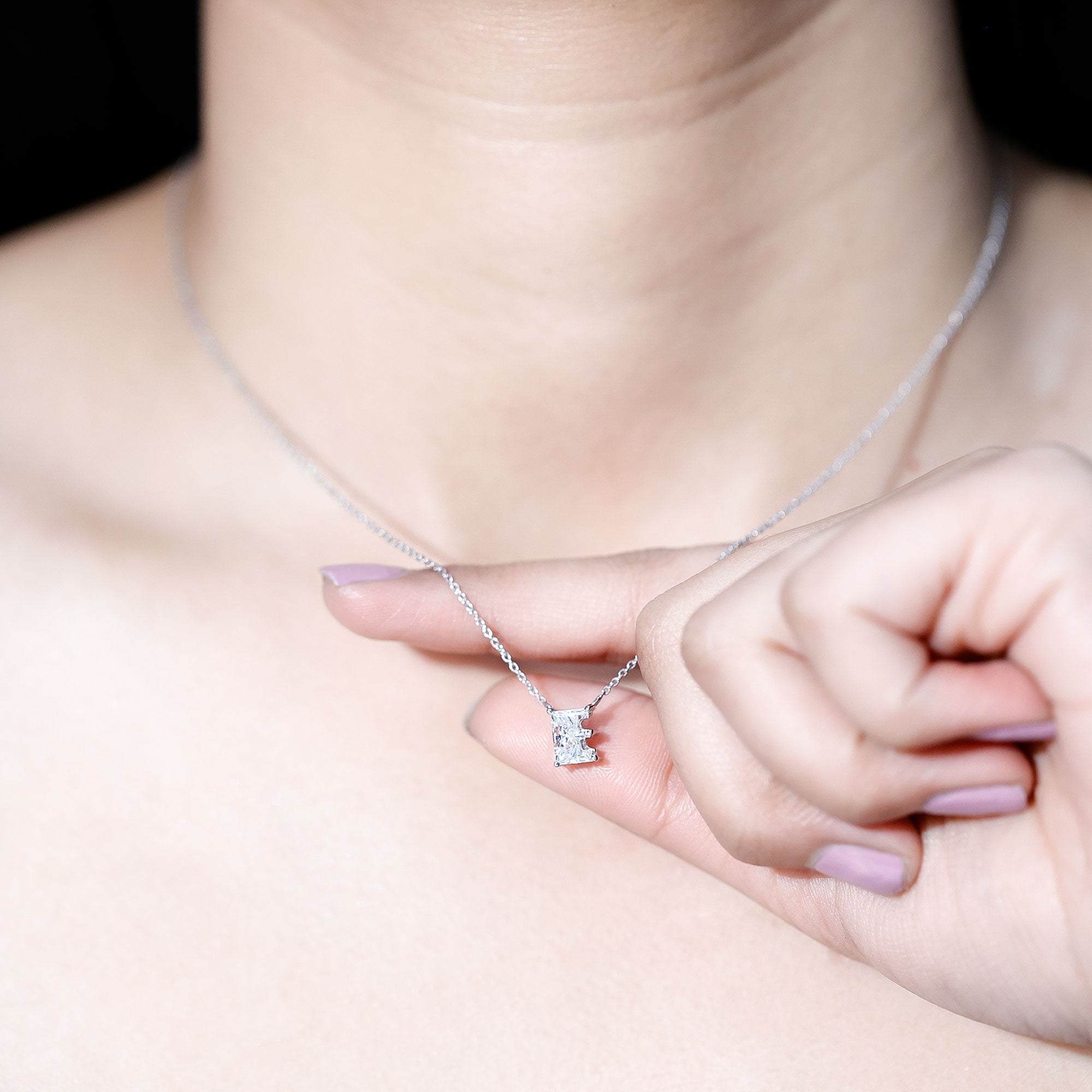 Rosec Jewels-2 Carat Lab Grown Diamond Letter E Necklace for Her