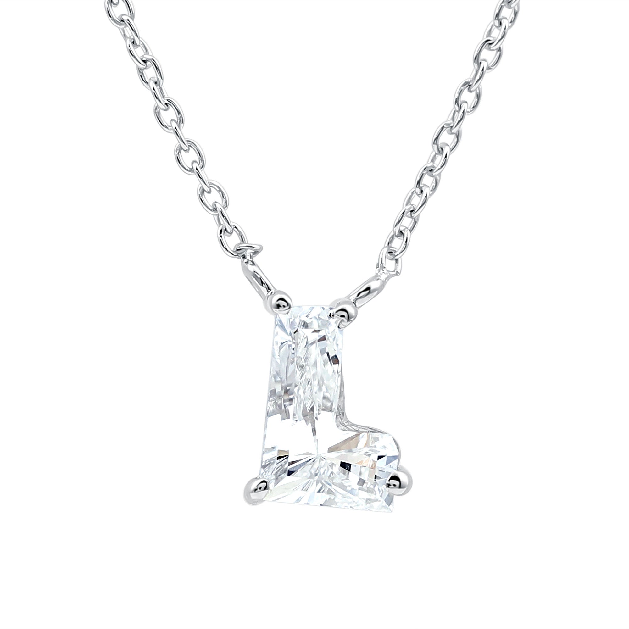 Rosec Jewels-Certified Fancy Cut Lab Grown Diamond Capital L Initial Necklace 2 Carat