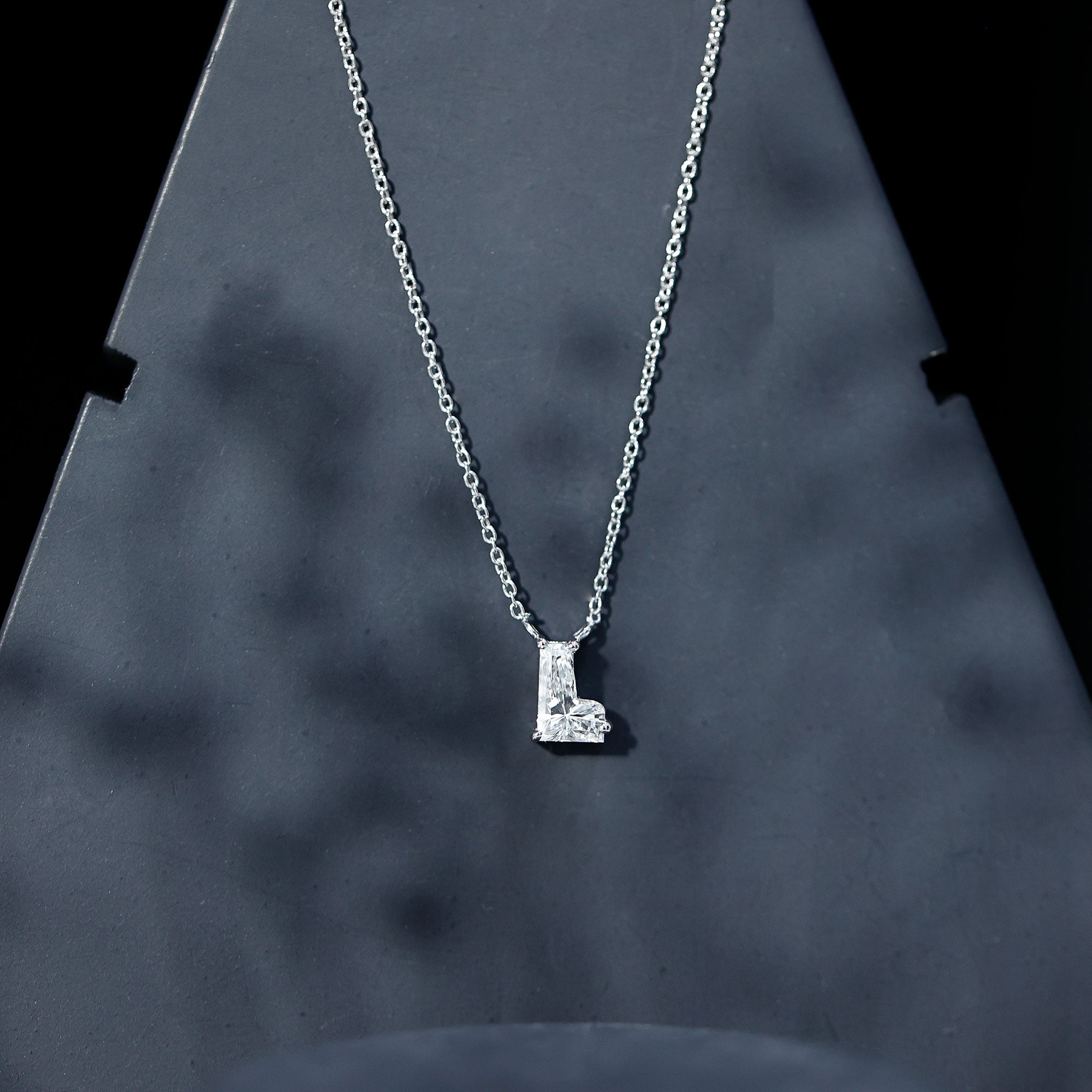 Rosec Jewels-Certified Fancy Cut Lab Grown Diamond Capital L Initial Necklace 2 Carat