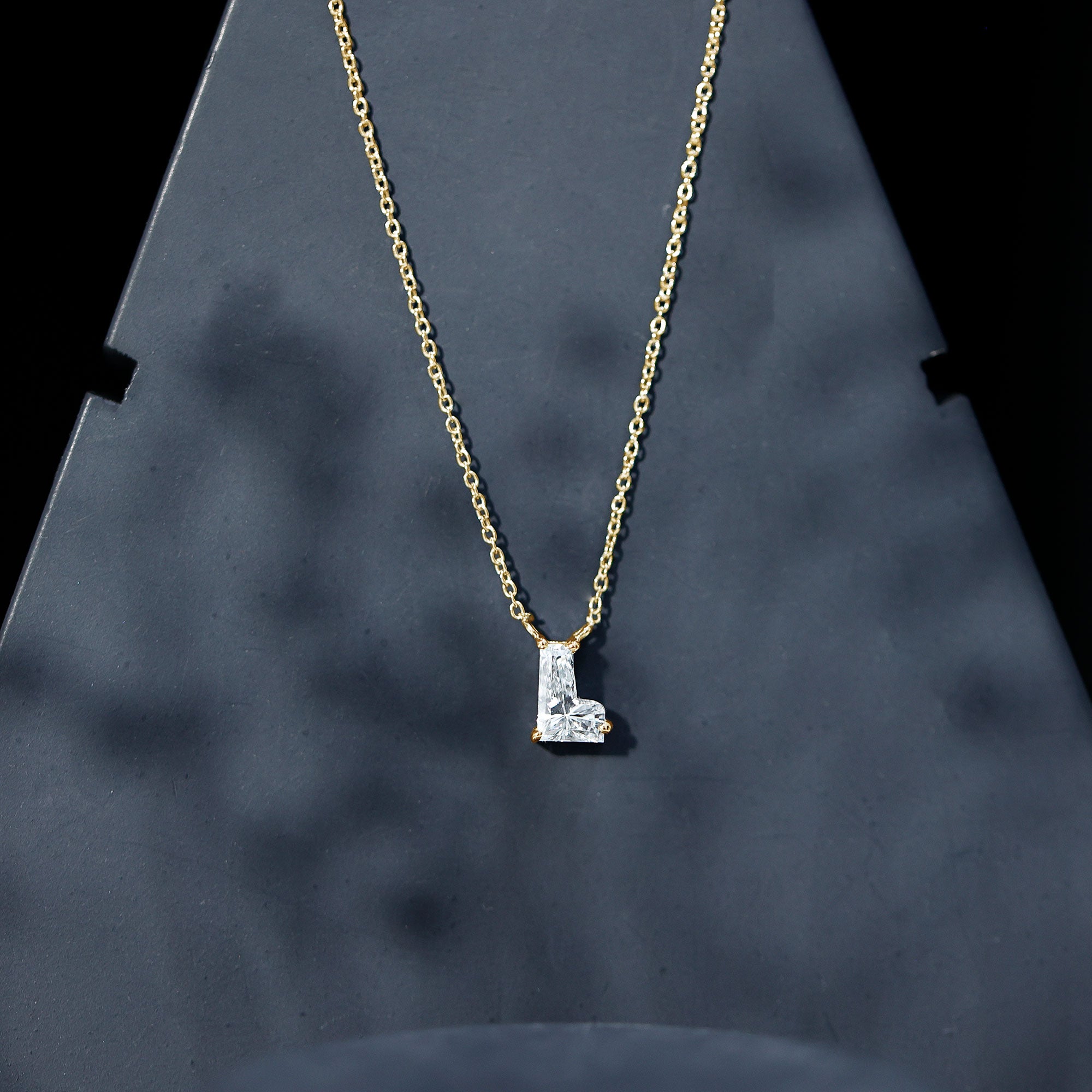 Rosec Jewels-Certified Fancy Cut Lab Grown Diamond Capital L Initial Necklace 2 Carat