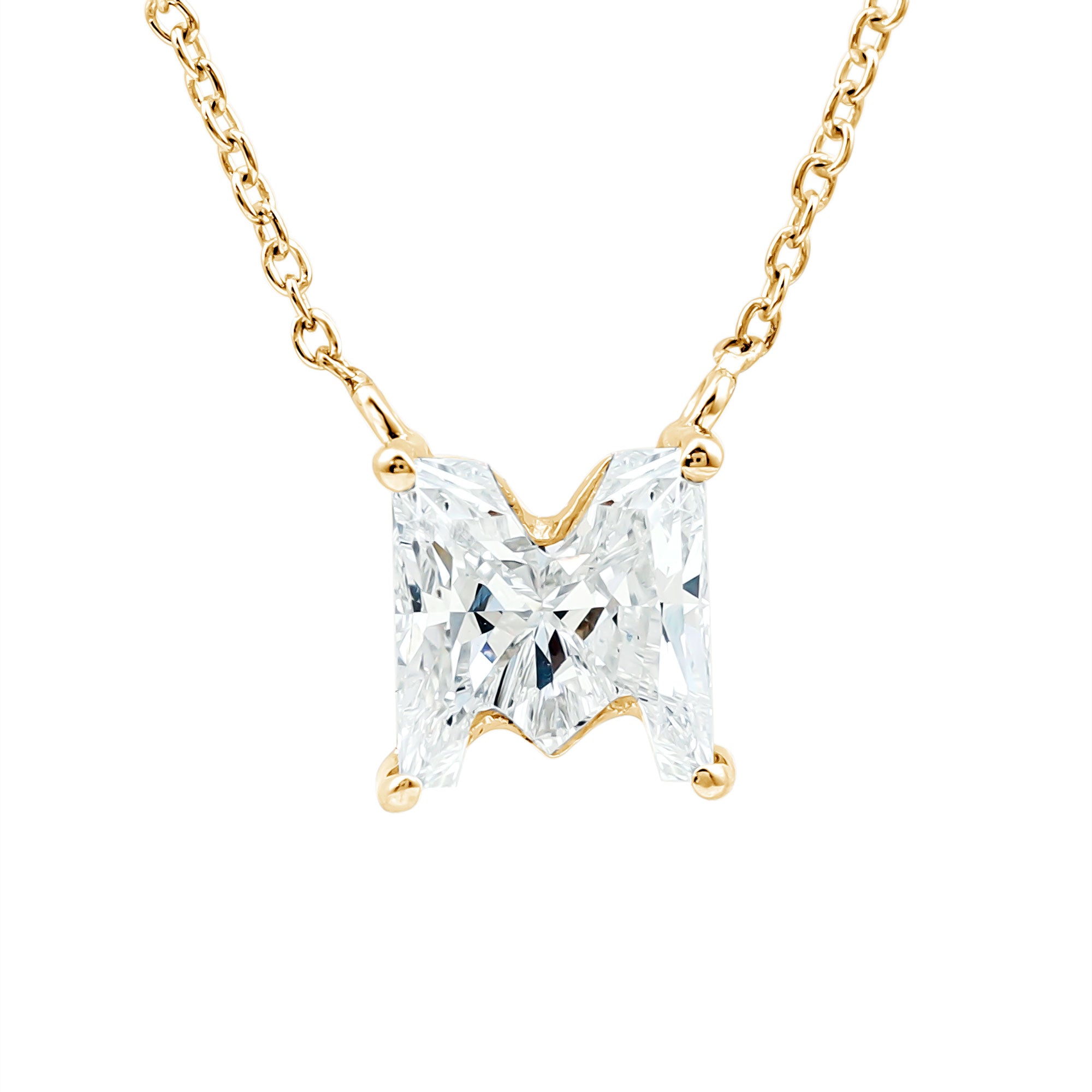 Rosec Jewels-2 Carat Lab Grown Diamond M Letter Necklace for Women