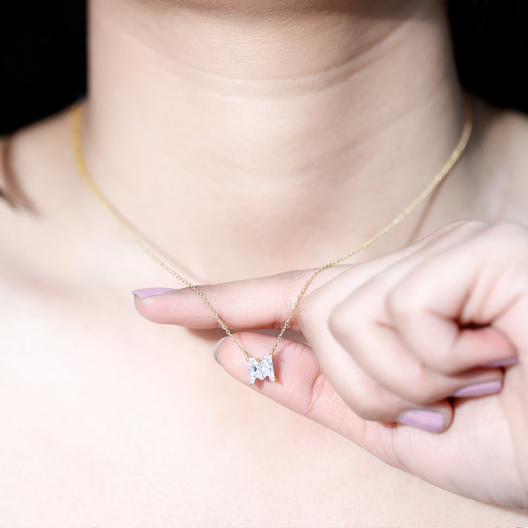 Rosec Jewels-2 Carat Lab Grown Diamond M Letter Necklace for Women