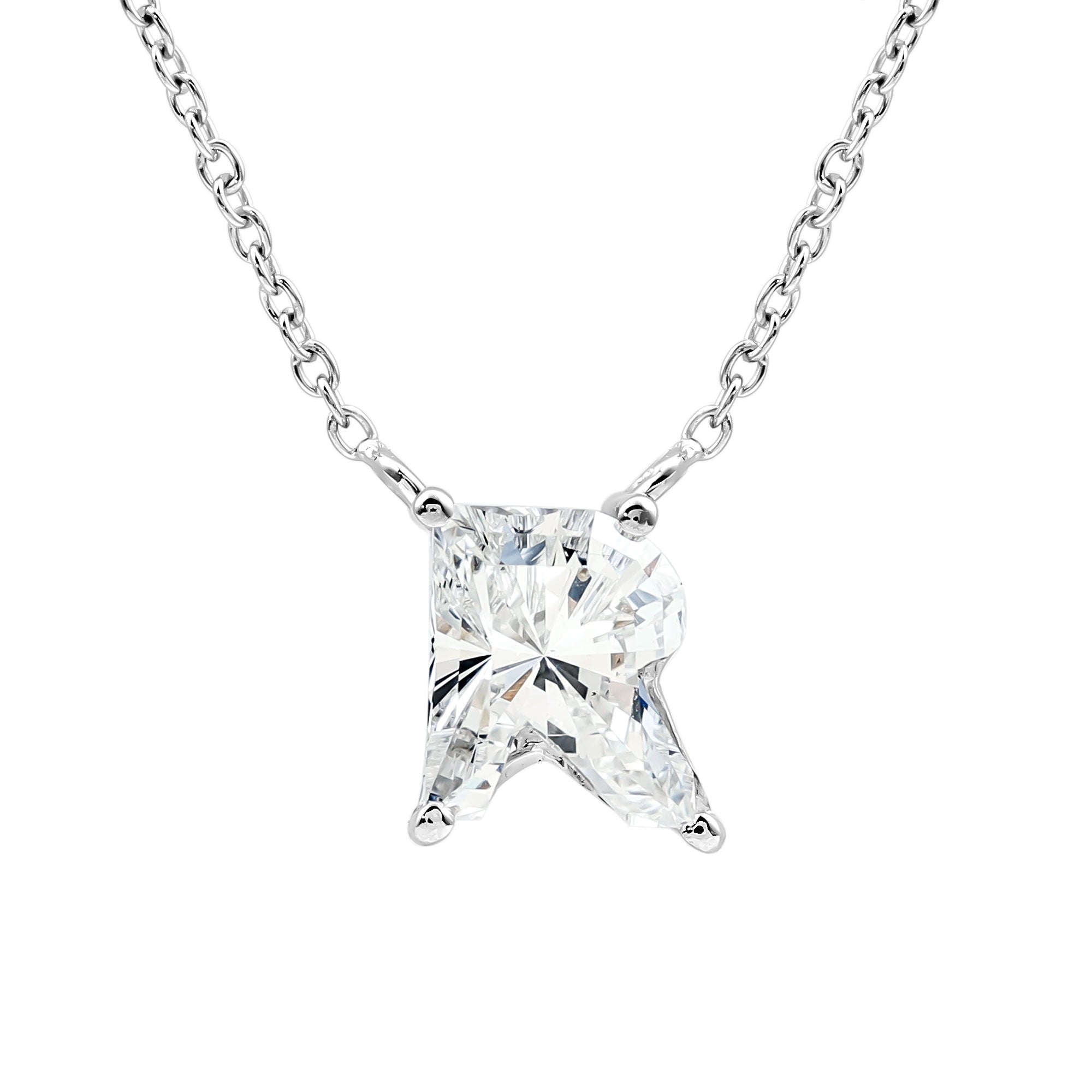 Rosec Jewels-Fancy Cut 2 Carat Lab Grown Diamond Letter R Necklace for Her