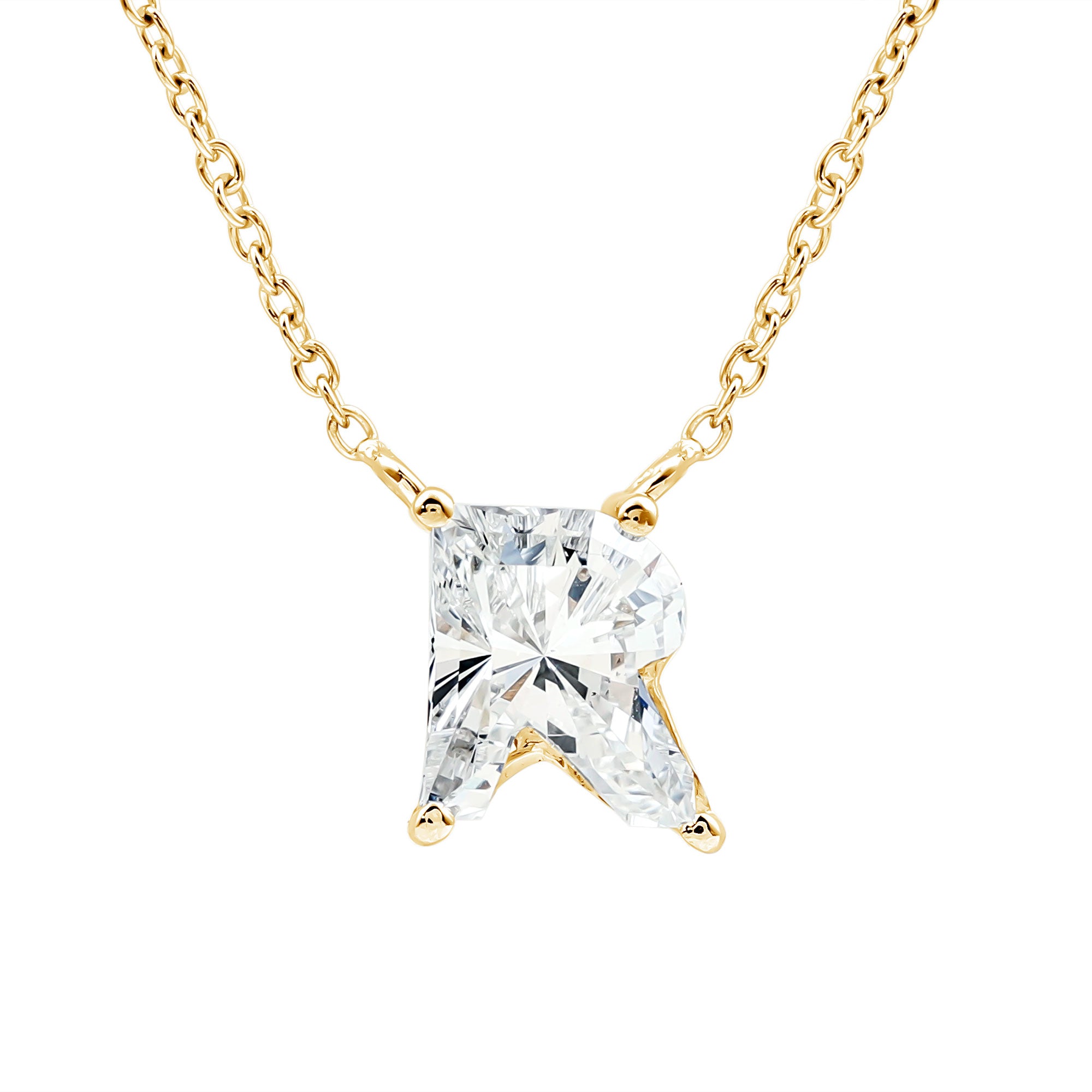 Rosec Jewels-Fancy Cut 2 Carat Lab Grown Diamond Letter R Necklace for Her
