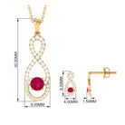 Round Ruby Infinity jewelry Set with Diamond Ruby - ( AAA ) - Quality - Rosec Jewels