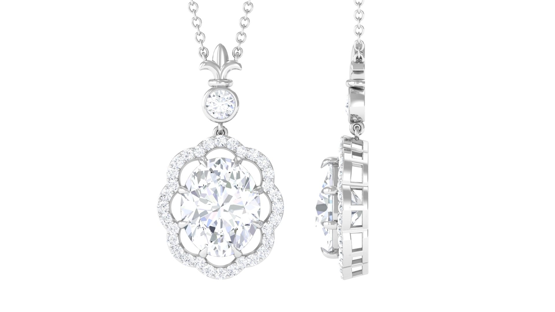 1.75 CT Oval Moissanite Statement Necklace with Halo
