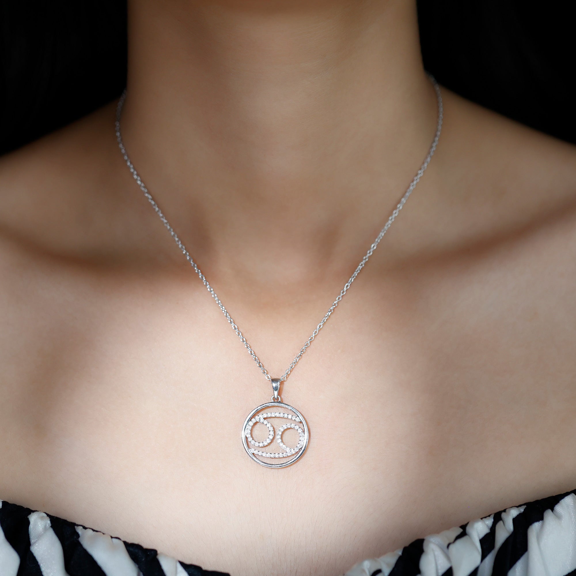 Certified Moissanite Cancer Zodiac Sign Necklace D-VS1 - Rosec Jewels