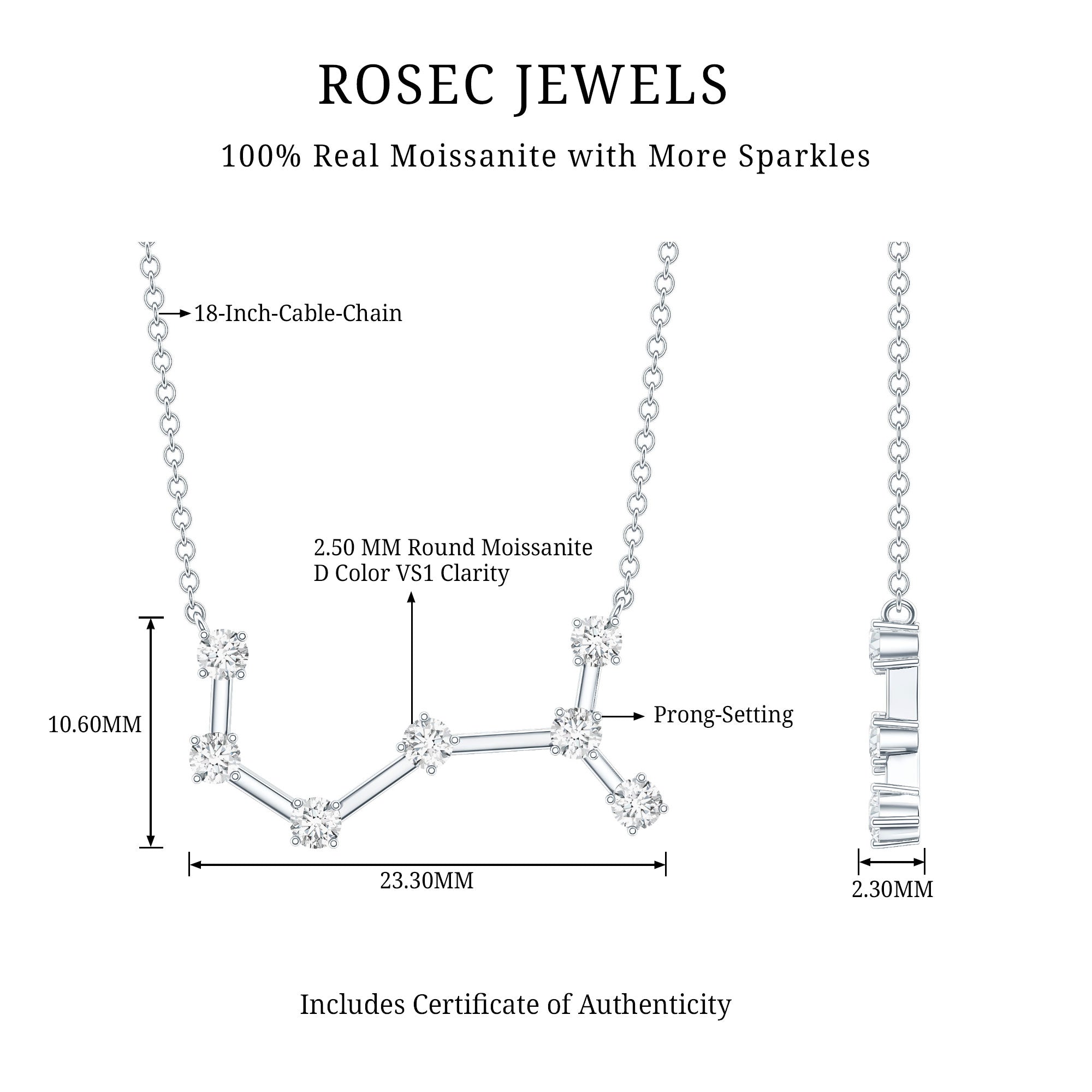 Certified Moissanite Constellation Scorpio Zodiac Necklace D-VS1 - Rosec Jewels