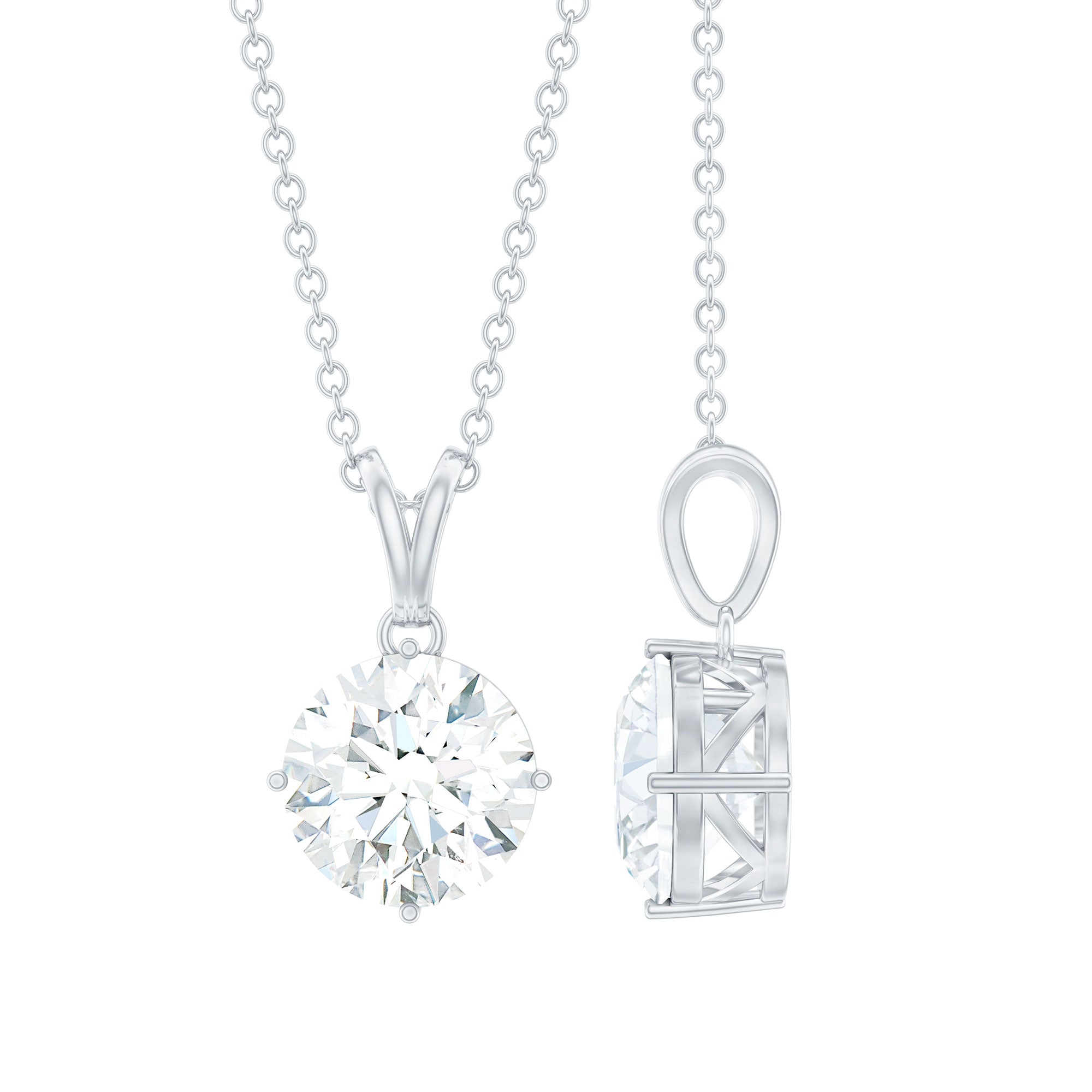 8 MM Round Cubic Zirconia Solitaire Necklace With Silver Chain