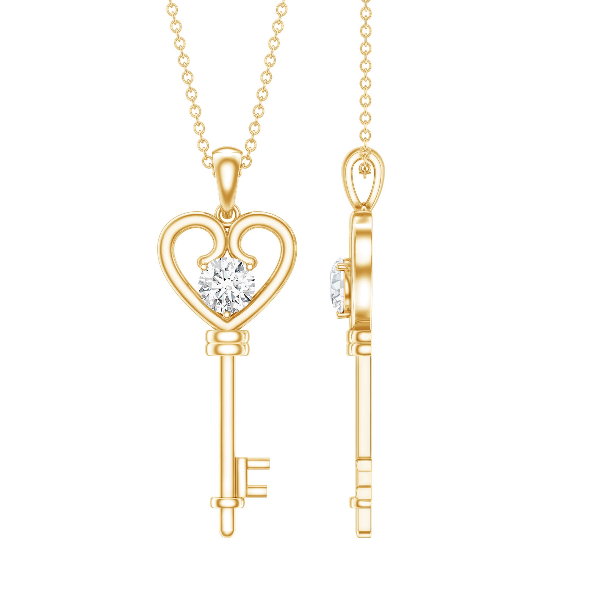 Certified Moissanite Heart and Key Pendant Necklace D-VS1 - Rosec Jewels