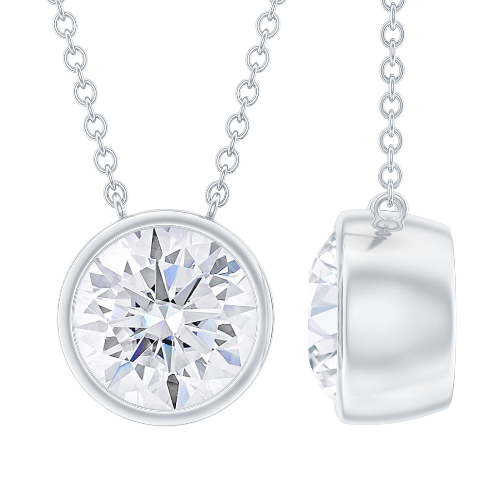 1 CT Round Cubic Zirconia Solitaire Necklace in Bezel Setting