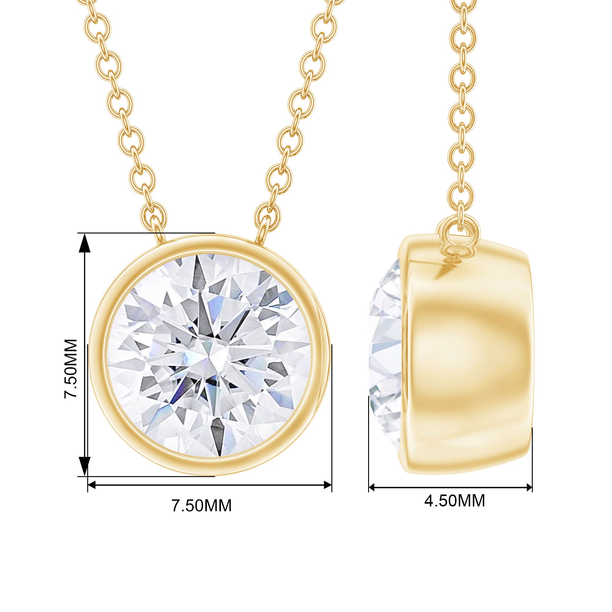 1 CT Round Cubic Zirconia Solitaire Necklace in Bezel Setting Zircon - ( AAAA ) - Quality - Rosec Jewels