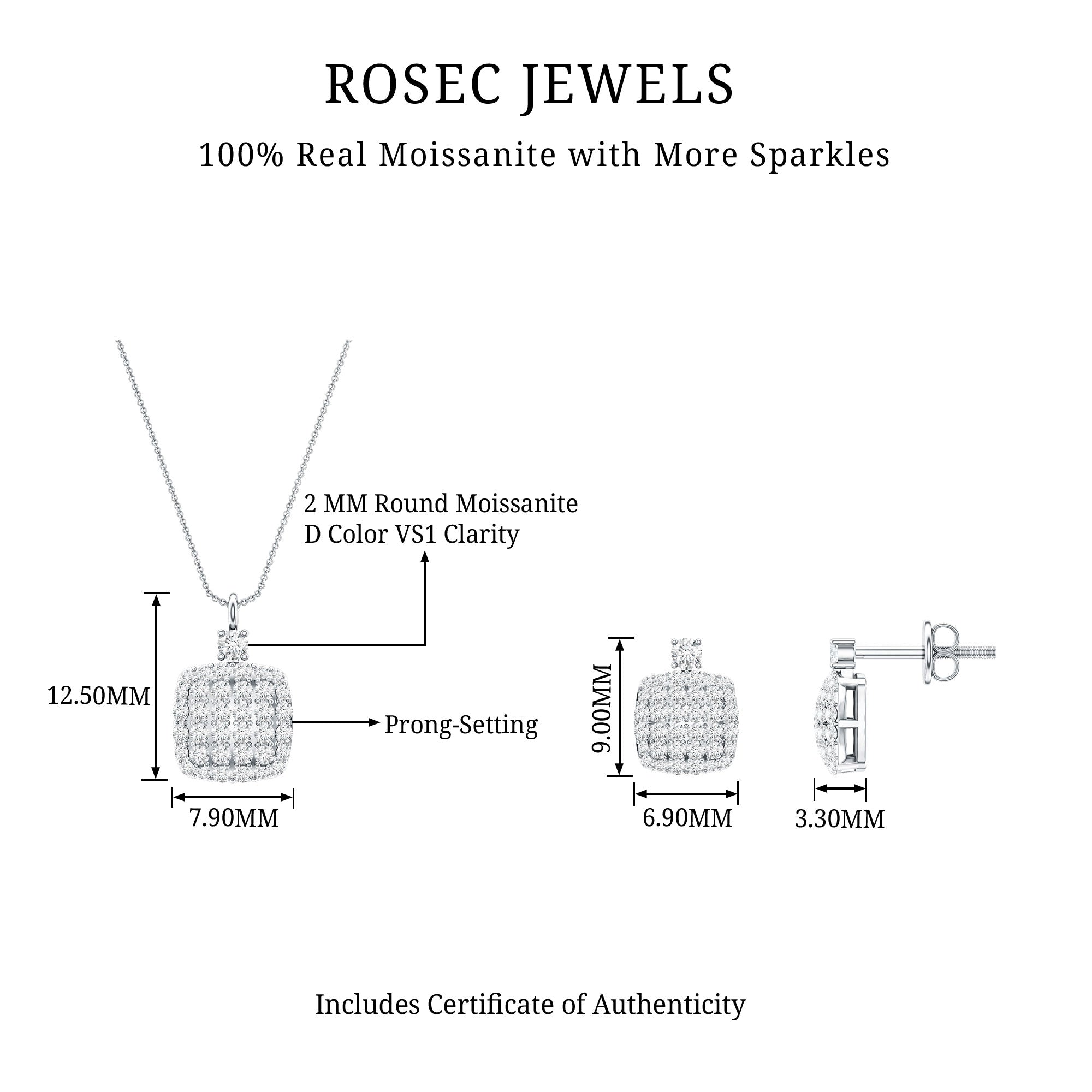 Round Moissanite Matching Necklace and Earrings Set D-VS1 - Rosec Jewels