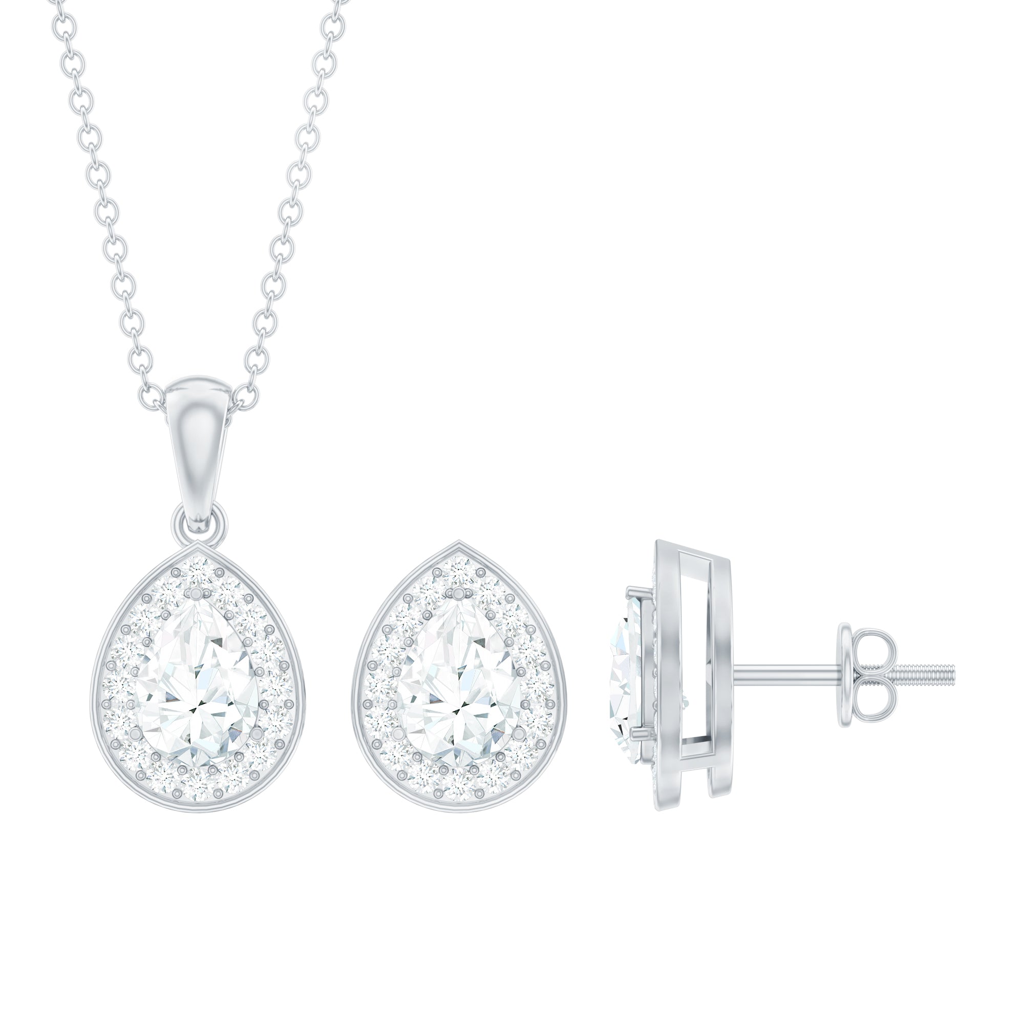 Certified CZ Diamond Teardrop Necklace and Earrings Set for Women