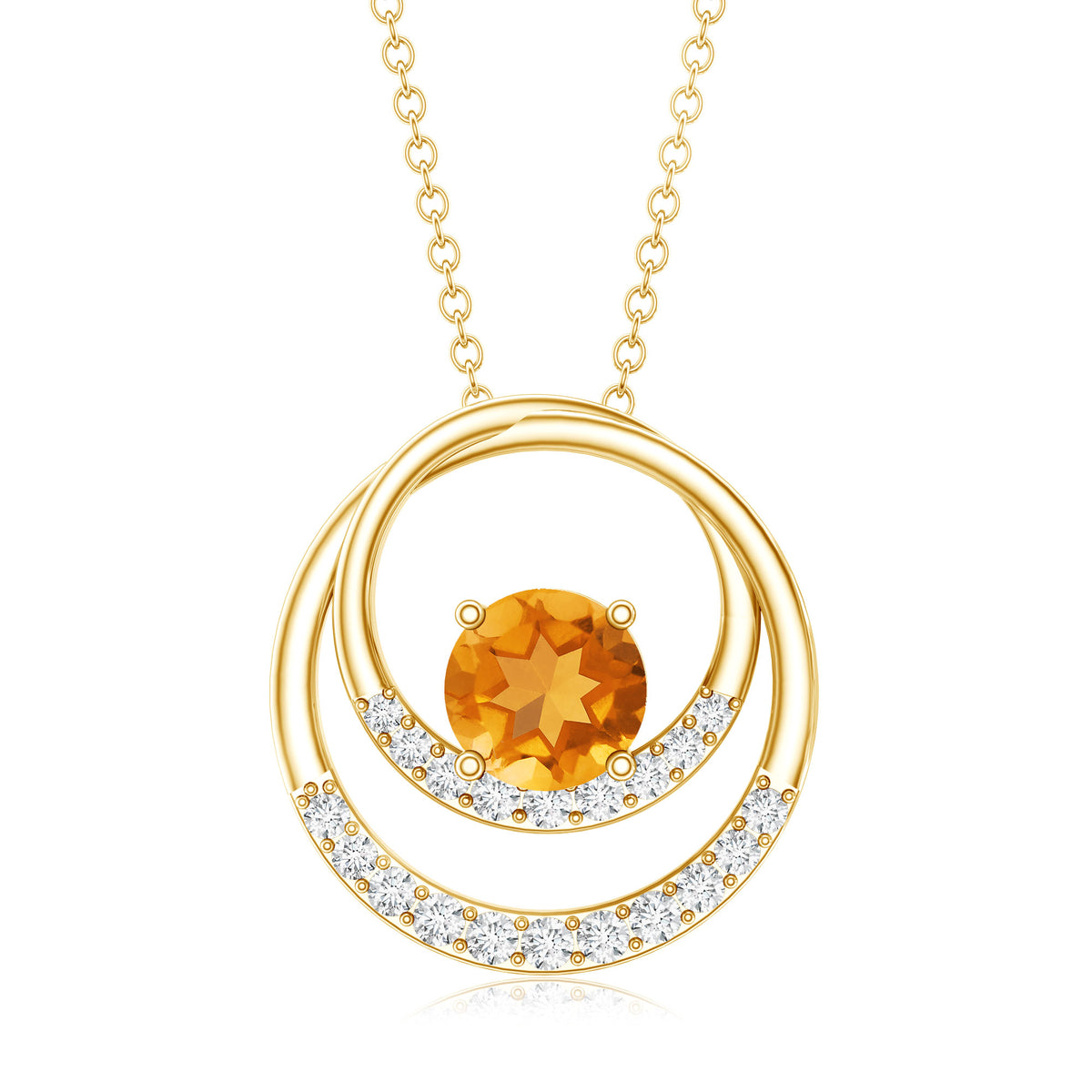 Natural 1.2 Carat Citrine Circle in Circle Necklace with Diamond AAA - Rosec Jewels