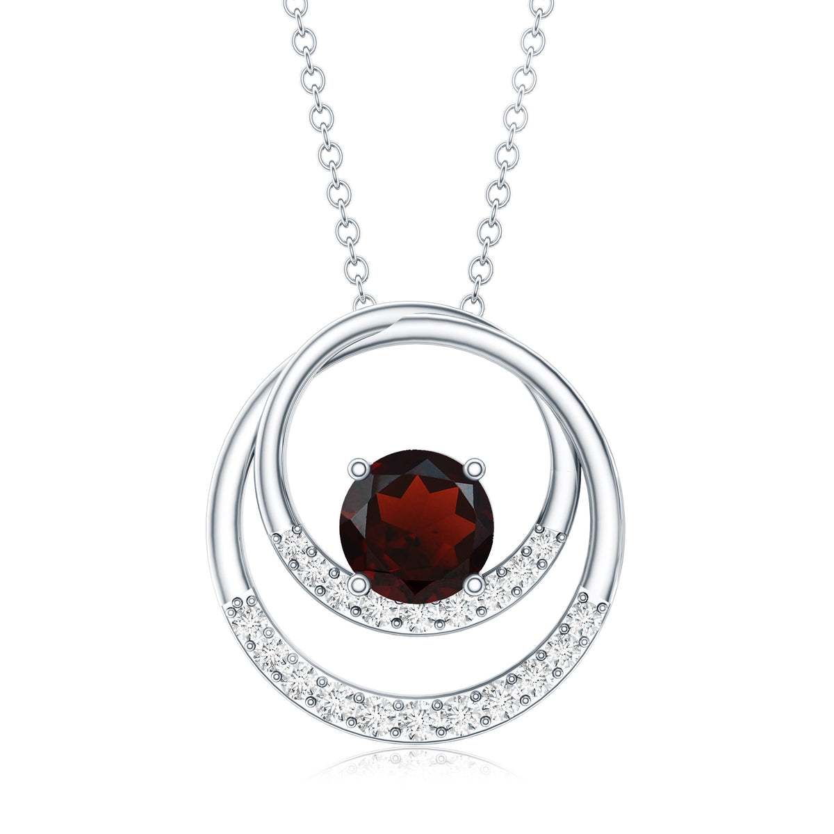 Garnet and Diamond Promise Eternity Pendant Necklace AAA - Rosec Jewels