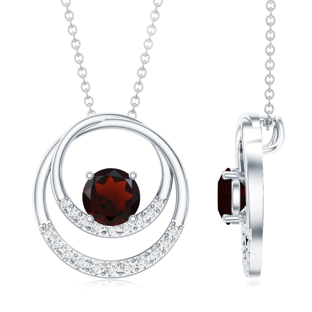 Garnet and Diamond Promise Eternity Pendant Necklace AAA - Rosec Jewels