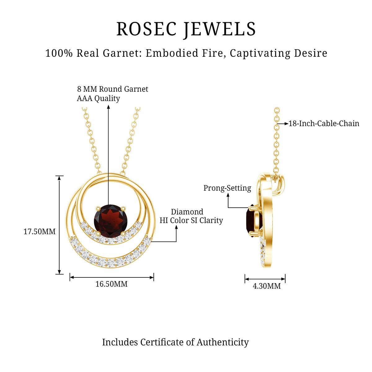 Garnet and Diamond Promise Eternity Pendant Necklace AAA - Rosec Jewels