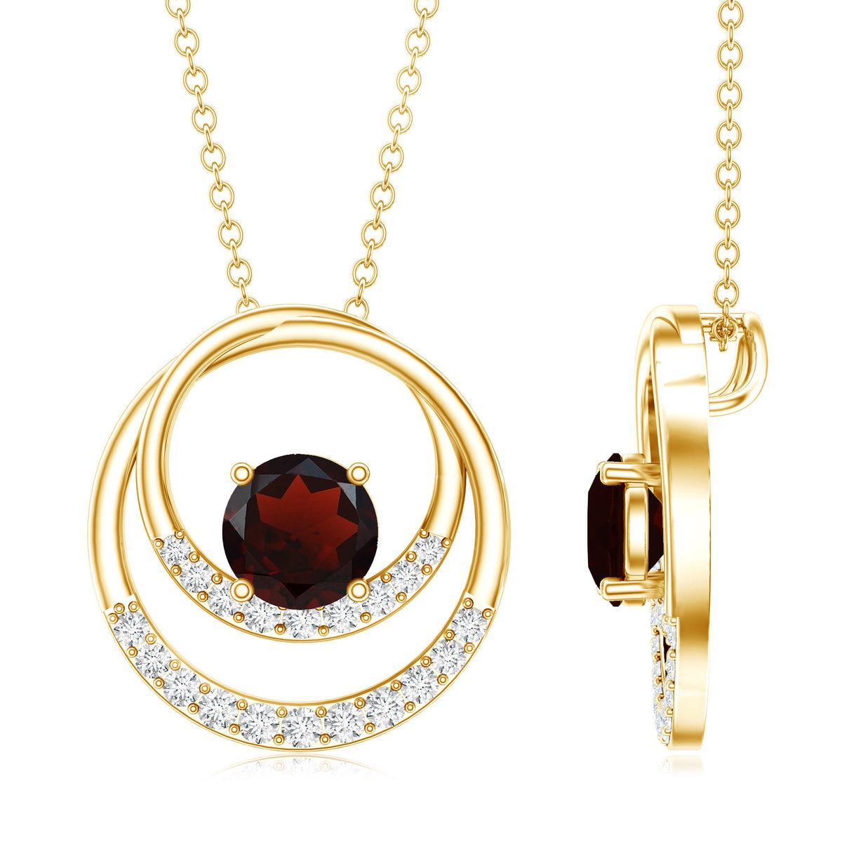 Garnet and Diamond Promise Eternity Pendant Necklace AAA - Rosec Jewels