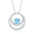 Natural Aquamarine Eternity Circle in Circle Necklace with Diamond AAA - Rosec Jewels