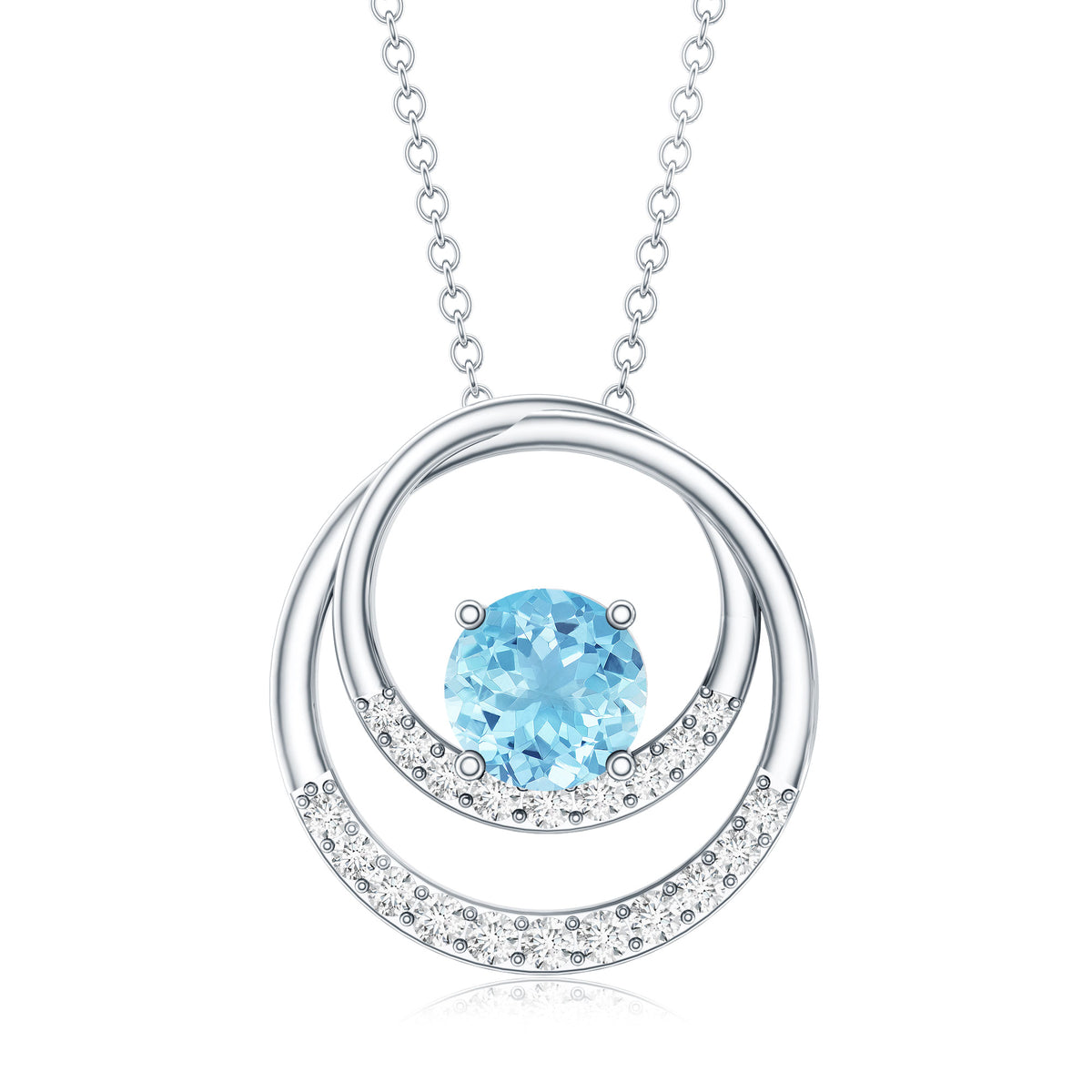 Natural Aquamarine Eternity Circle in Circle Necklace with Diamond AAA - Rosec Jewels