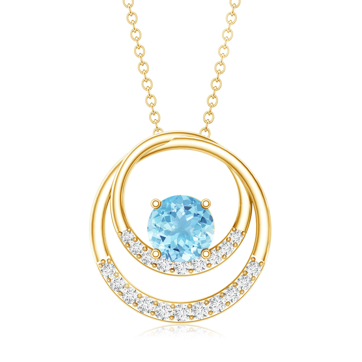 Natural Aquamarine Eternity Circle in Circle Necklace with Diamond AAA - Rosec Jewels