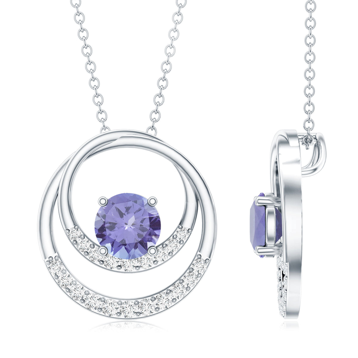 Real Tanzanite and Diamond Open Circle Pendant AAA - Rosec Jewels