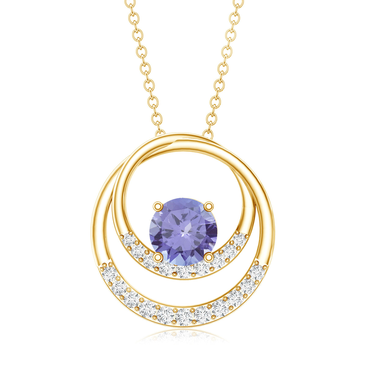 Real Tanzanite and Diamond Open Circle Pendant AAA - Rosec Jewels