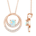 Natural Ethiopian Opal Double Circle Pendant Necklace with Diamond AAA - Rosec Jewels
