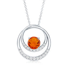 Real Fire Opal and Diamond Open Circle Pendant AAA - Rosec Jewels