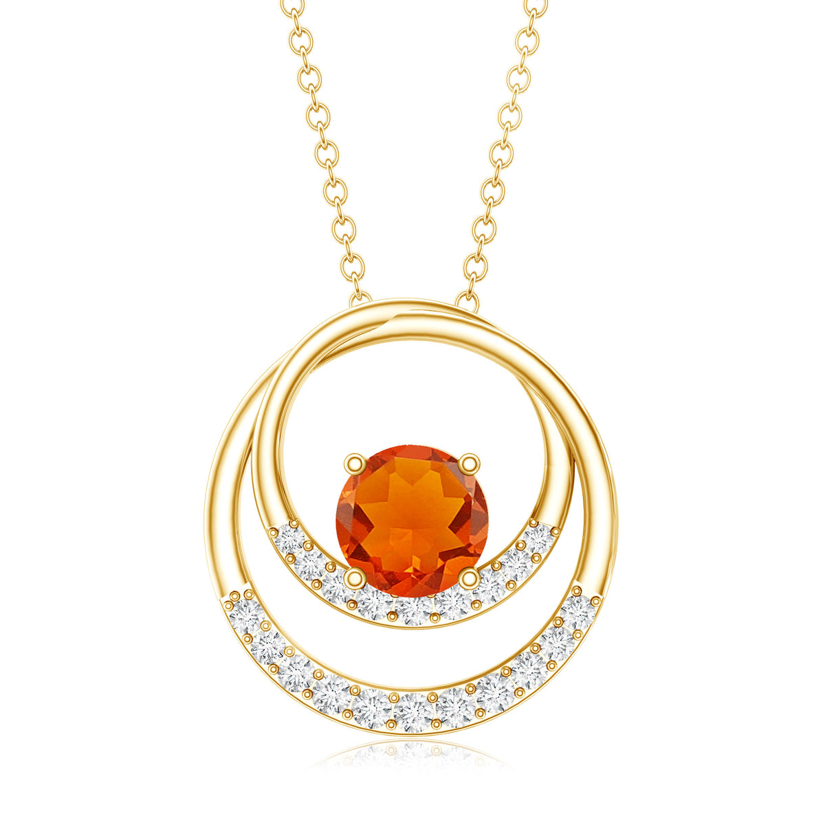 Real Fire Opal and Diamond Open Circle Pendant AAA - Rosec Jewels