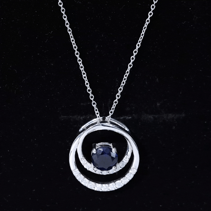 Lab Grown Blue Sapphire and Moissanite Promise Necklace AAAA - Rosec Jewels