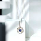 Lab Grown Blue Sapphire and Moissanite Promise Necklace AAAA - Rosec Jewels