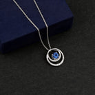 Lab Grown Blue Sapphire and Moissanite Promise Necklace AAAA - Rosec Jewels